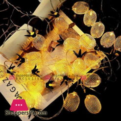 Battery Operated 12 Feet Pineapple Green Leaf Golden Metal Mesh Lantern 20 String Lights