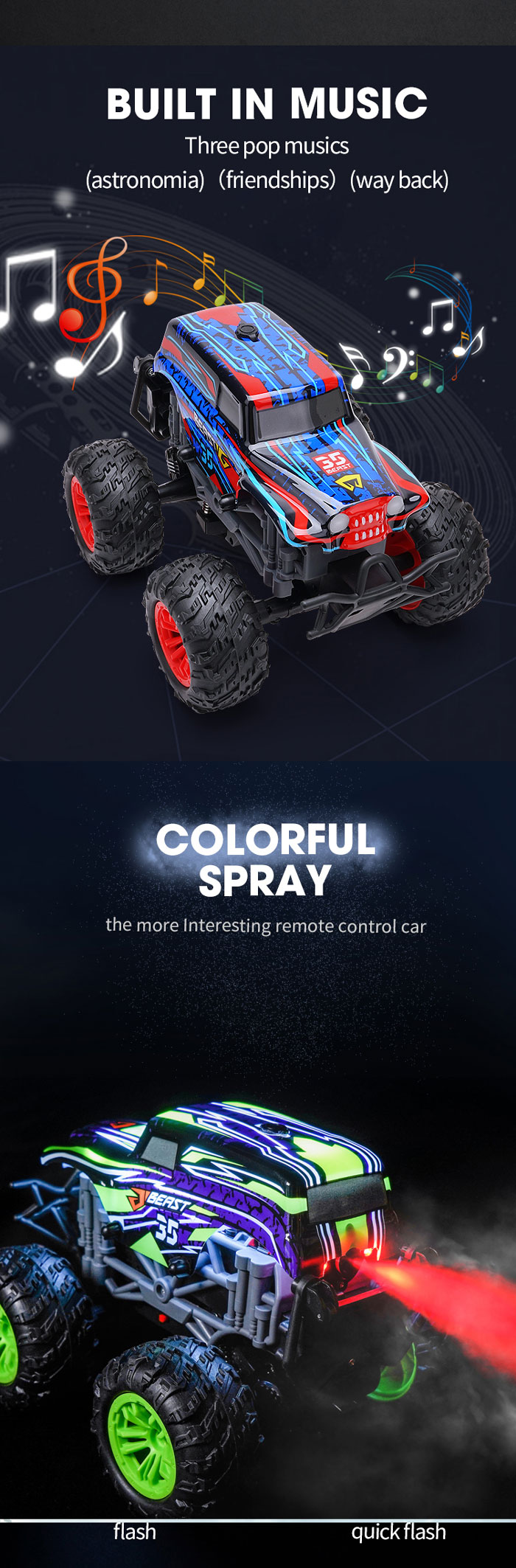 Colorful Multiple Cool Lighting Rc Race Cars 4X4 Toy Car Remot Control Rc With Music And Spray Effects