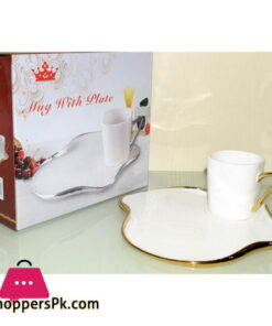 Imperial Elegant Tea Mug With Plate 1-Pcs White & Golden