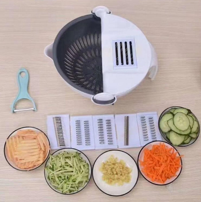 Magic Vegetable Cutter With Drain Basket 9 In 1 Multi-Functional Kitchen Veggie Fruit Shredder Grater Slicer