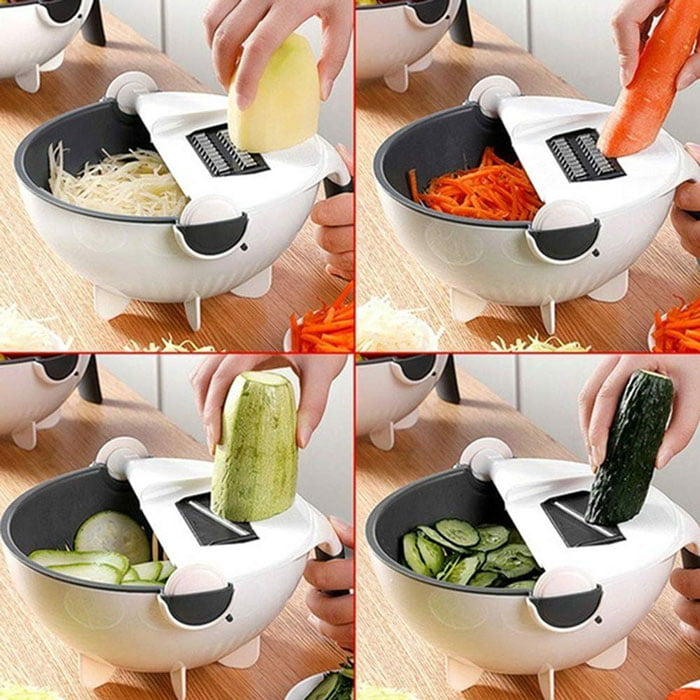 Magic Vegetable Cutter With Drain Basket 9 In 1 Multi-Functional Kitchen Veggie Fruit Shredder Grater Slicer