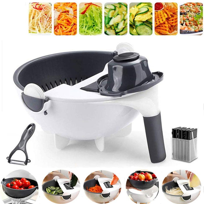 Magic Vegetable Cutter With Drain Basket 9 In 1 Multi-Functional Kitchen Veggie Fruit Shredder Grater Slicer