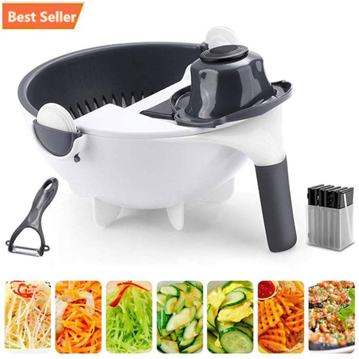 Magic Vegetable Cutter With Drain Basket 9 In 1 Multi-Functional Kitchen Veggie Fruit Shredder Grater Slicer
