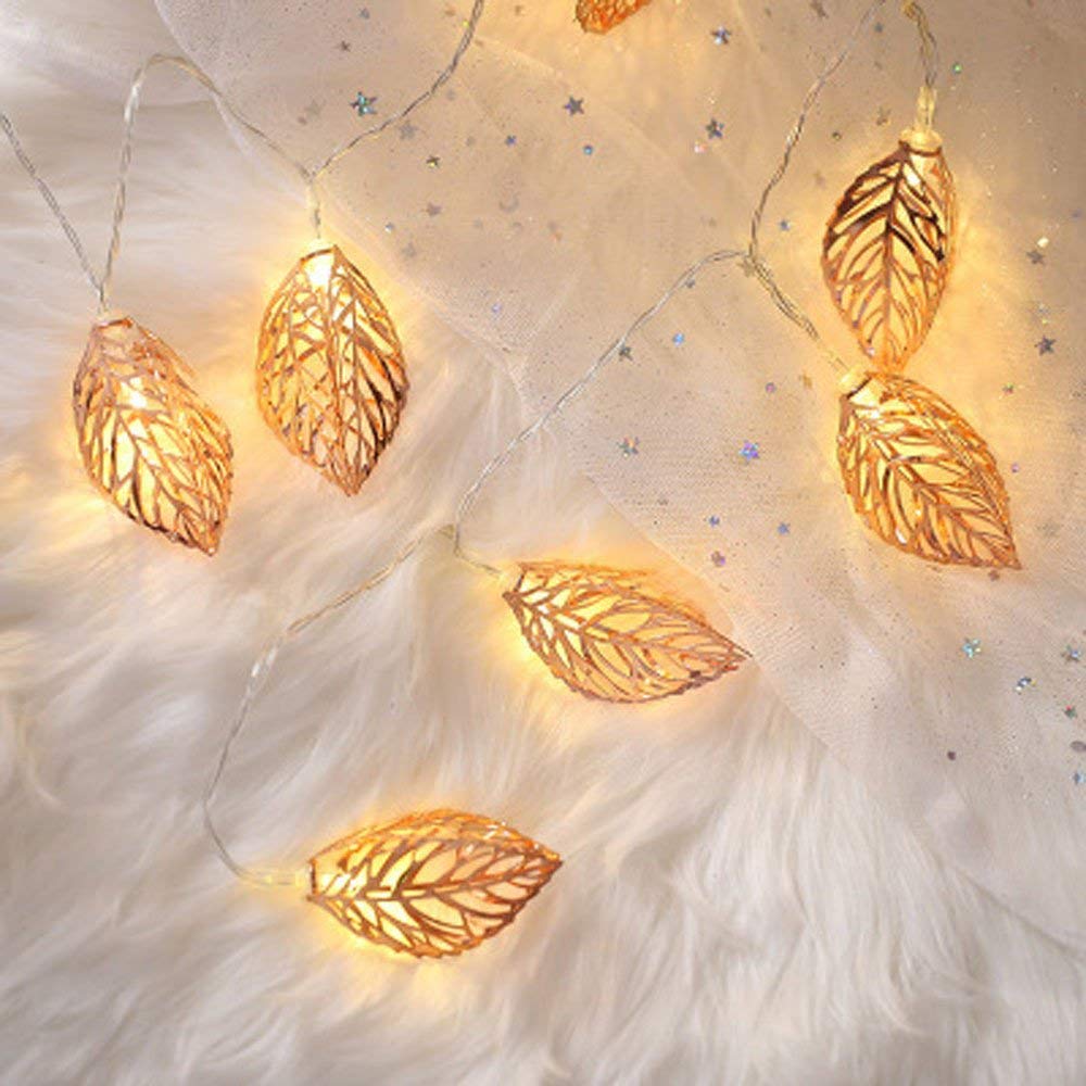 Rose Gold Leaf Copper Metal Led String Lights For Party Decorations