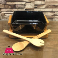 Salad Bowl With A Bamboo Stand Set Square