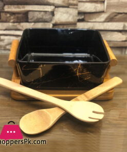 Salad Bowl With A Bamboo Stand Set Square