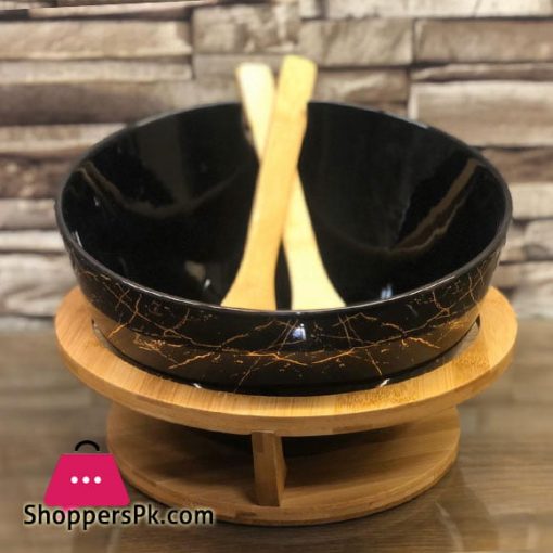 Salad Bowl With A Bamboo Stand Set Round