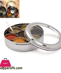 Stainless Steel Round Indian Spice Box Masala Dabba 09 Inch