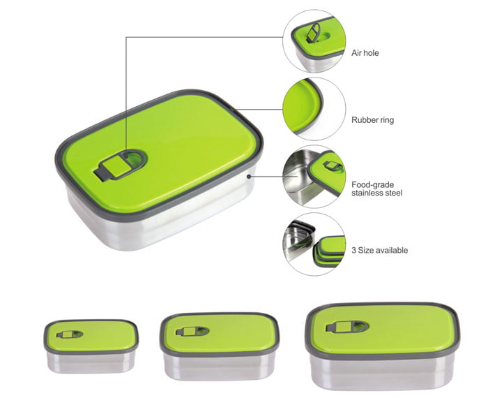 Tedemei Rectangle Stainless Steel Food Container 3 Pcs