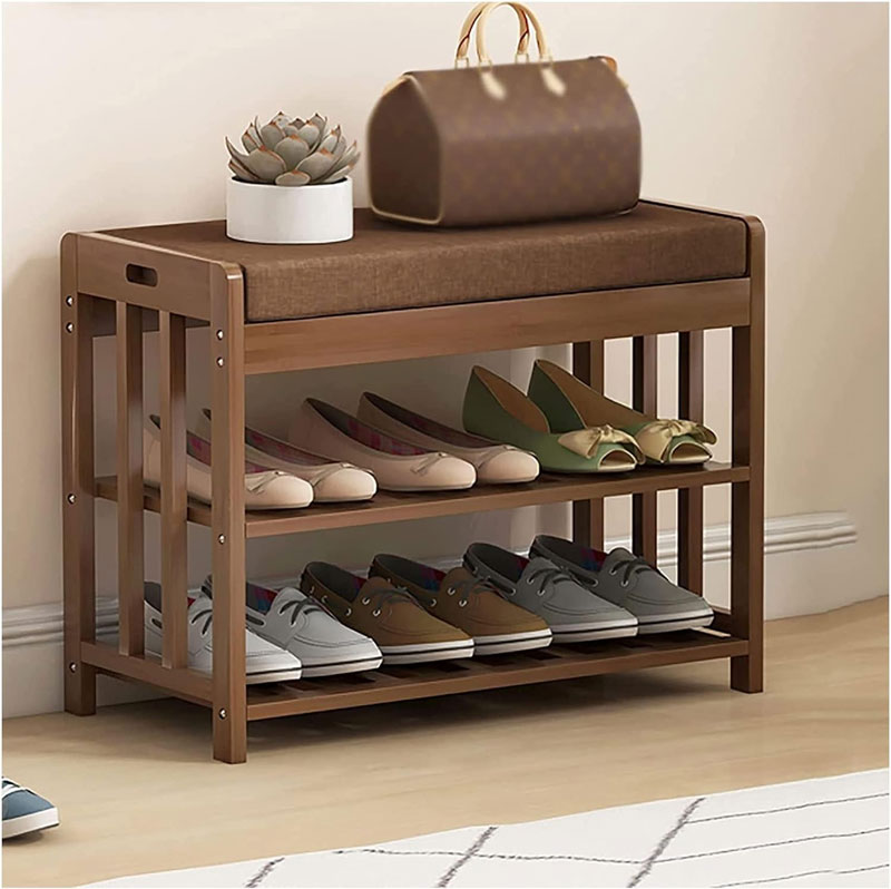 Bamboo 2 Tier Shoe Rack And Storage Bench Organizing Rack Bench Seat Entryway Shoe Bench