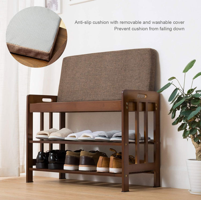 Bamboo 2 Tier Shoe Rack And Storage Bench Organizing Rack Bench Seat Entryway Shoe Bench