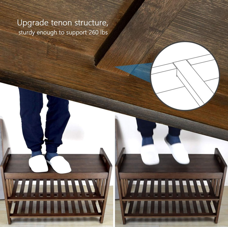 Bamboo 2 Tier Shoe Rack And Storage Bench Organizing Rack Bench Seat Entryway Shoe Bench