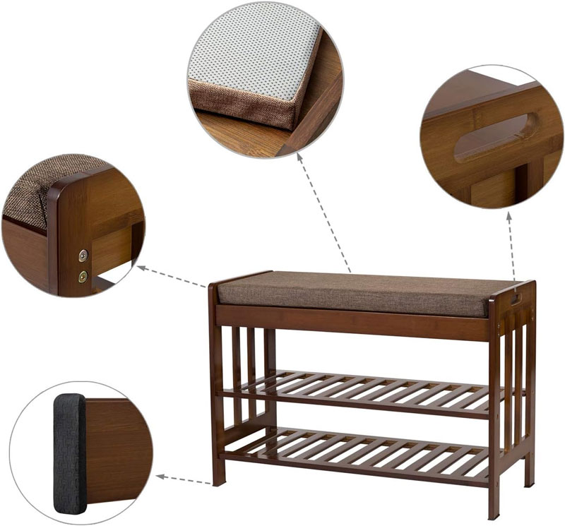 Bamboo 2 Tier Shoe Rack And Storage Bench Organizing Rack Bench Seat Entryway Shoe Bench