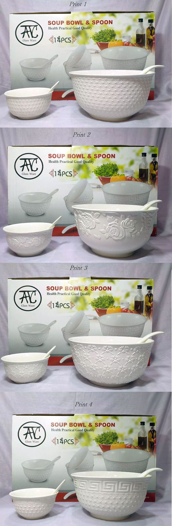 14 Pcs Ceramic Soup Set Of 1 Large Bowl &Amp; Spoon 6 Small Bowl &Amp; Spoons