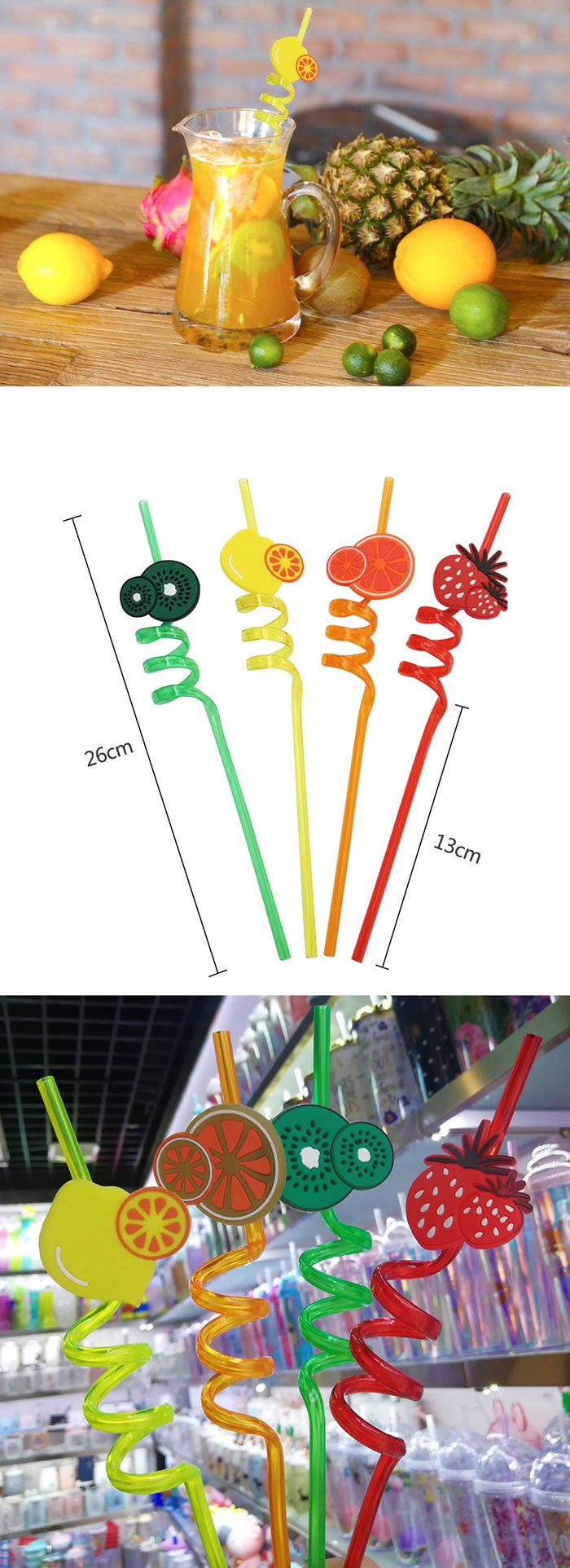 Acrylic Fruit Straws Washable &Amp; Reusable Pack Of 4