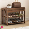 Bamboo 2 Tier Shoe Rack and Storage Bench Organizing Rack Bench Seat Entryway Shoe Bench