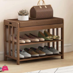 Bamboo 2 Tier Shoe Rack and Storage Bench Organizing Rack Bench Seat Entryway Shoe Bench