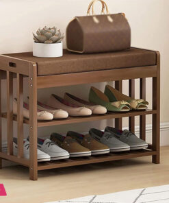 Bamboo 2 Tier Shoe Rack and Storage Bench Organizing Rack Bench Seat Entryway Shoe Bench