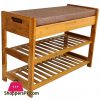 Bamboo 2 Tier Shoe Rack and Storage Bench Organizing Rack Bench Seat Perfect for Closets Hallway or Bedroom 