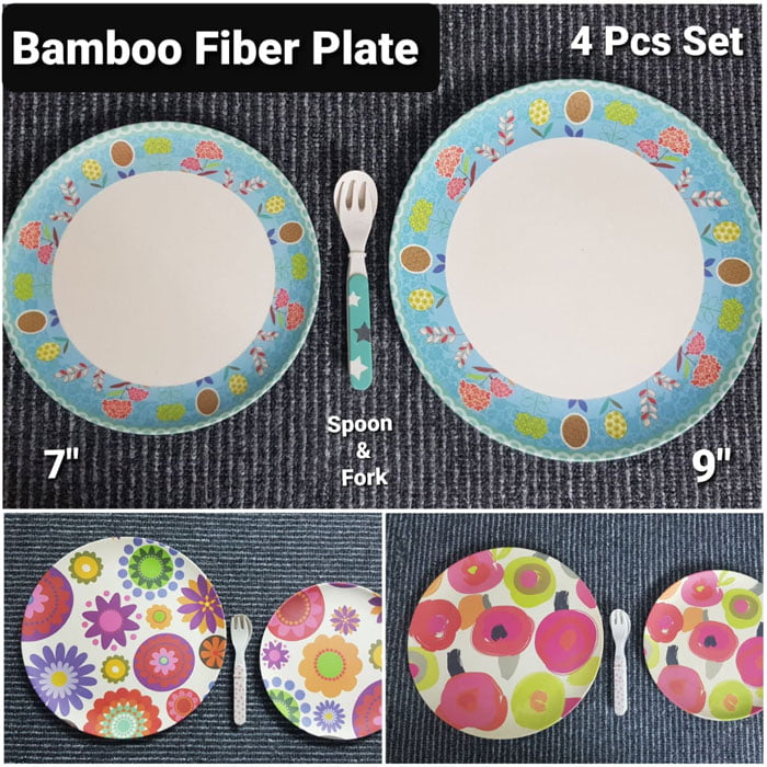 Bamboo Fiber Kids Dinner Plate 4 Pcs Set