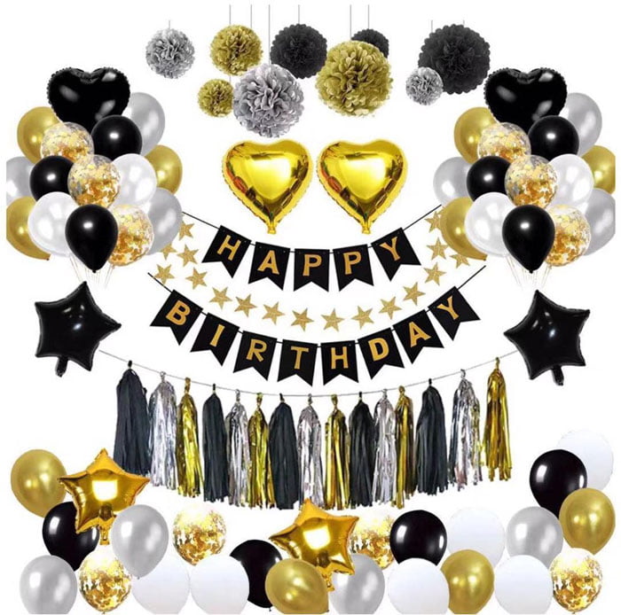 Black Gold White Balloon Birthday Party Decorations Complete Deal