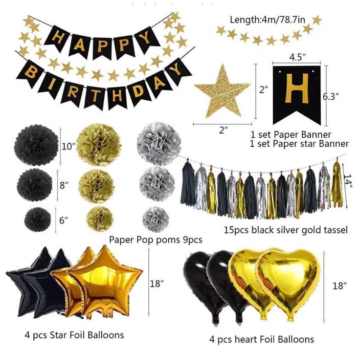 Black Gold White Balloon Birthday Party Decorations Complete Deal