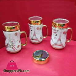 Ceramic Coffee Mug with Cap Golden Eiffel Tower