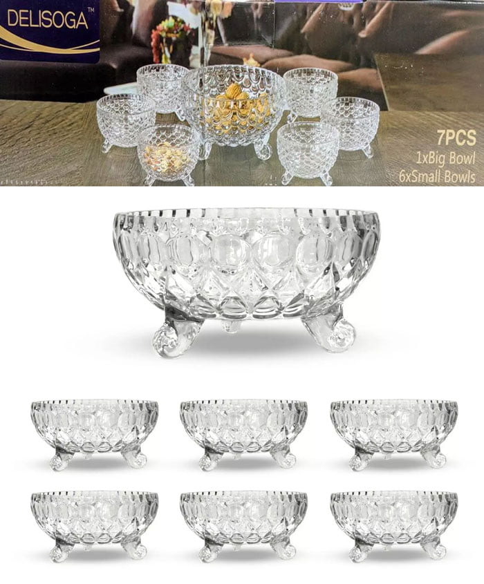 Delisoga Glass Ware Desert Bowl Set 7 Pcs Gift Series Transparent