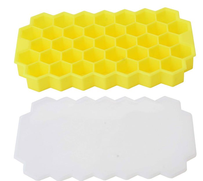 Flexible Silicone Honeycomb 37 Cavity Ice Cube Tray With Lid