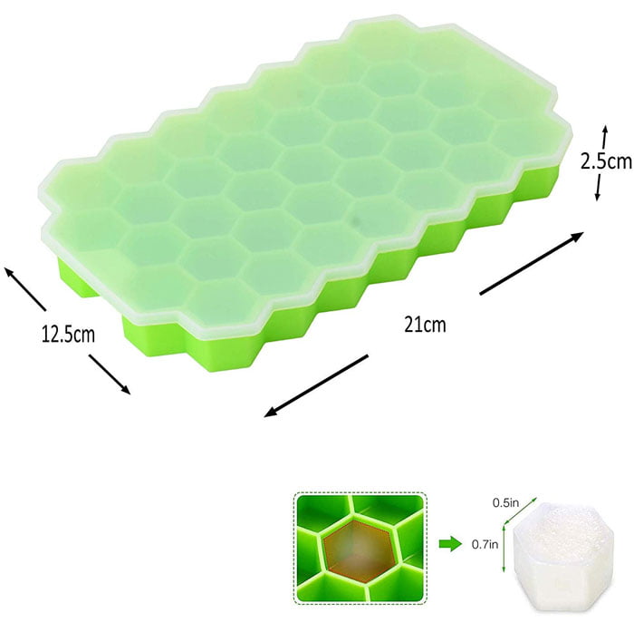Flexible Silicone Honeycomb 37 Cavity Ice Cube Tray With Lid