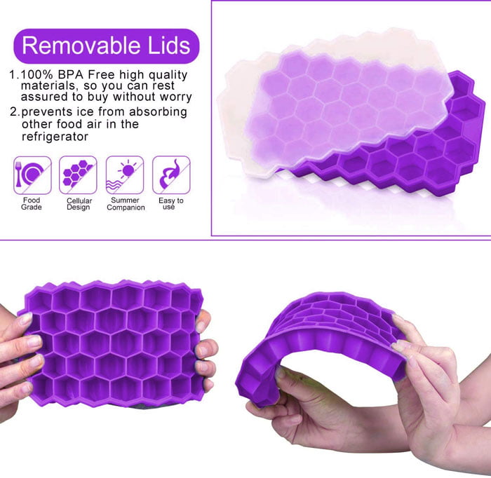 Flexible Silicone Honeycomb 37 Cavity Ice Cube Tray With Lid