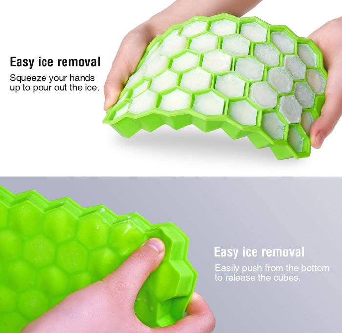 Flexible Silicone Honeycomb 37 Cavity Ice Cube Tray With Lid
