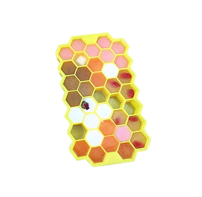 Flexible Silicone Honeycomb 37 Cavity Ice Cube Tray with Lid