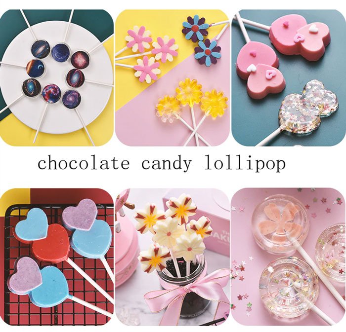 Flower Shape Lollipop Silicone Mold Bakeware 3D Handmade Pop Stick Lolly Candy Chocolate Cake Decoration Mold With 20 Pcs Stick