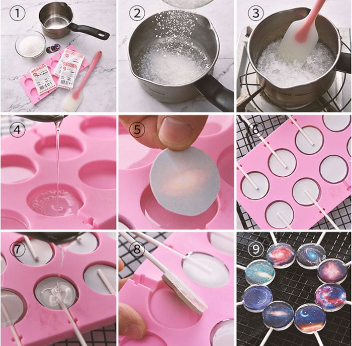 Flower Shape Lollipop Silicone Mold Bakeware 3D Handmade Pop Stick Lolly Candy Chocolate Cake Decoration Mold With 20 Pcs Stick