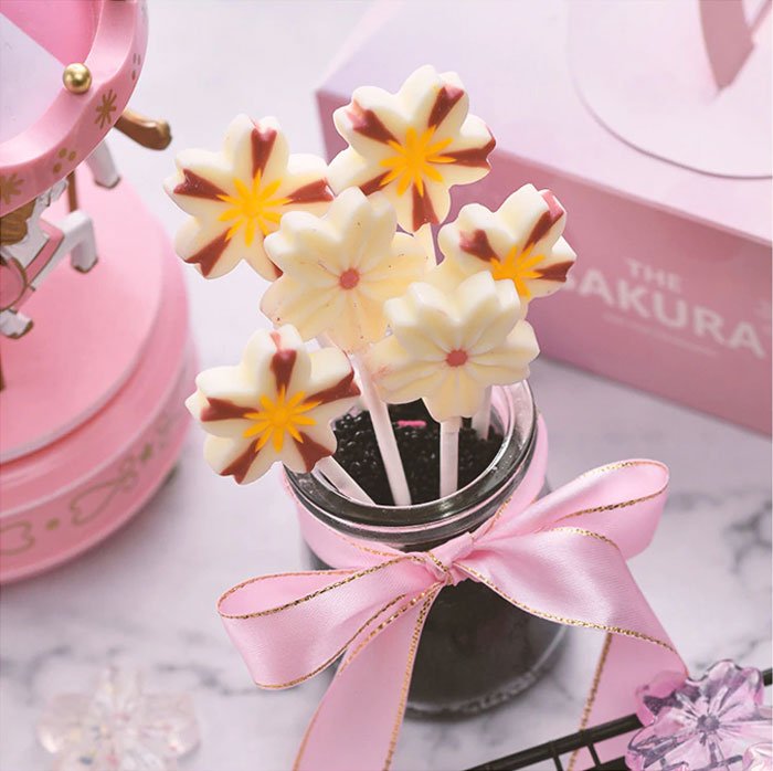 Flower Shape Lollipop Silicone Mold Bakeware 3D Handmade Pop Stick Lolly Candy Chocolate Cake Decoration Mold With 20 Pcs Stick