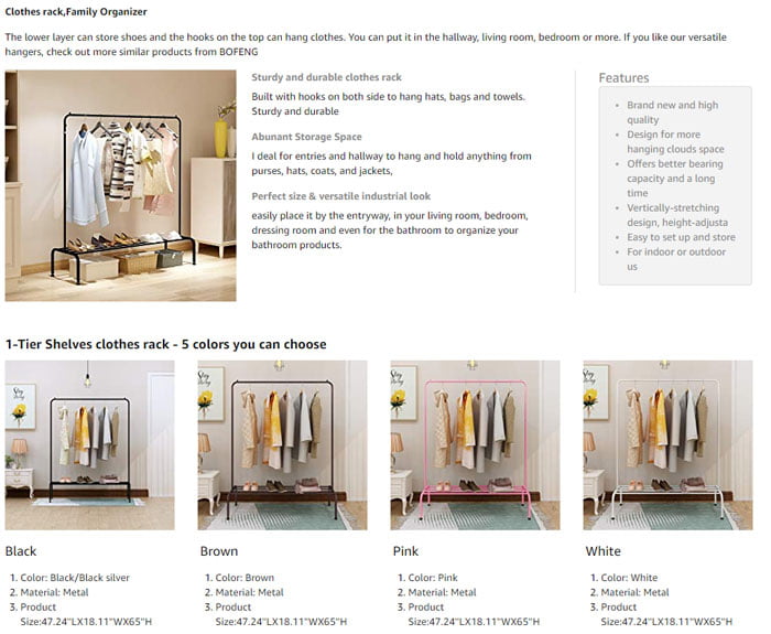 Heavy Duty Garment Racks Indoor Bedroom Clothing Hanger With Top Rod And Lower Storage Shelf 147 X110 X 41Cm - Black