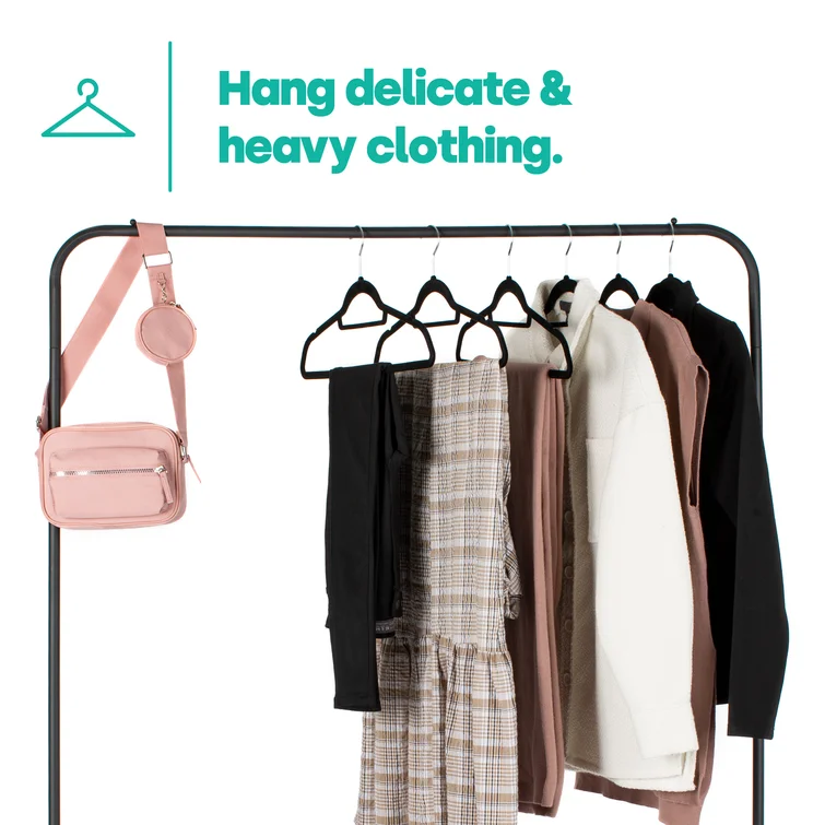 Heavy Duty Garment Racks Indoor Bedroom Clothing Hanger with Top Rod and Lower Storage Shelf 147 x110 x 41CM - Black