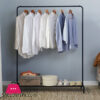 Heavy Duty Garment Racks Indoor Bedroom Clothing Hanger with Top Rod and Lower Storage Shelf 147 x110 x 41CM - Black