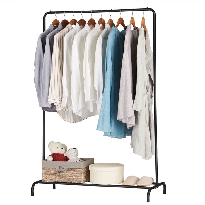 Heavy Duty Garment Racks Indoor Bedroom Clothing Hanger With Top Rod And Lower Storage Shelf 147 X110 X 41Cm - Black