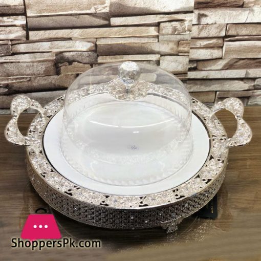 High-Grade Metal Cake Dish Ceramic Plate With Acrylic Cover