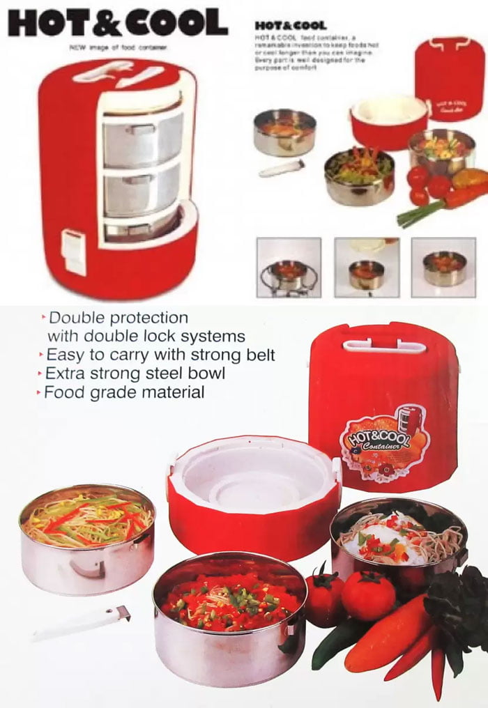 Hot And Cool Insulated Stainless Steel And Stylish Travel And Picknick Purpose Big 3 Containers Lunch Box (4500 Ml)