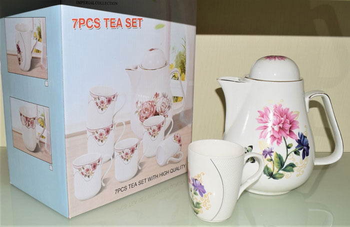 Imperial Collection Emboss Flower Printed Tea Set 7 Pcs