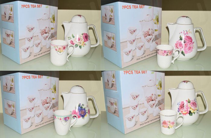 Imperial Collection Emboss Flower Printed Tea Set 7 Pcs