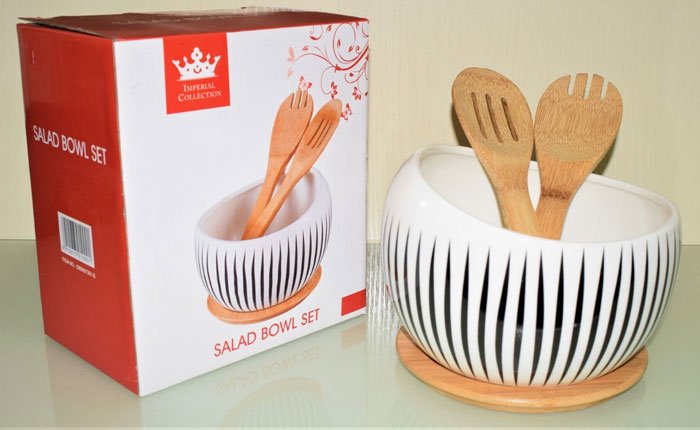 Imperial Collection Salad Bowl Black Striped
