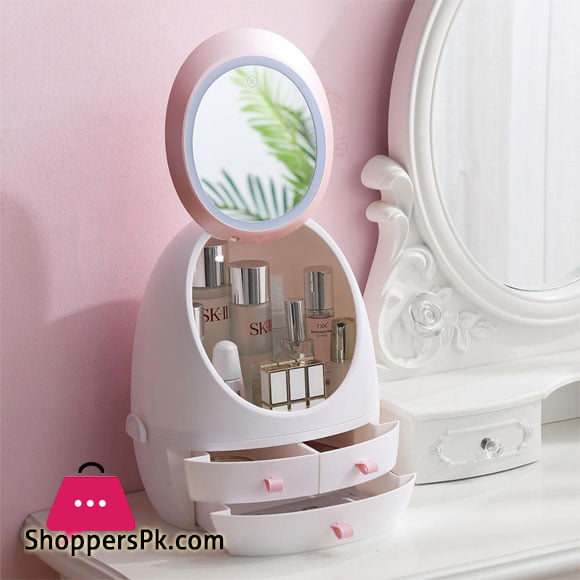 Led Hd Mirror Makeup Storage Box, Mirrored Glass Makeup Storage
