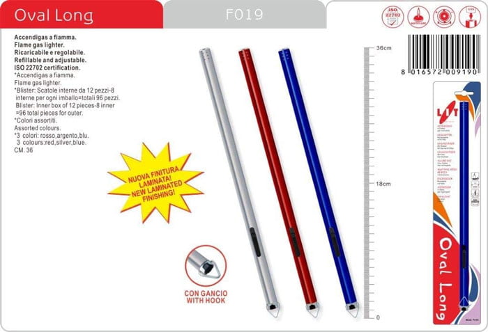 Lit Long Flame Gas Lighter Oval - F019 36Cm Long Italy Made -1 Pcs