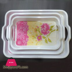 Melamine 3 Pcs Serving Handle Tray Set Rectangular with Printed Design