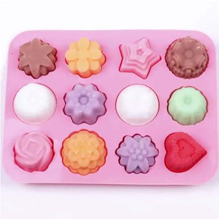 Multipurpose 12 Holes Flowers Silicone Cake Mold Ice Cream Mold Jelly Pudding Mold Chocolate Mold