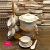 New Bone China Soup Set With Bamboo Stand Set of 21 - Ceramic